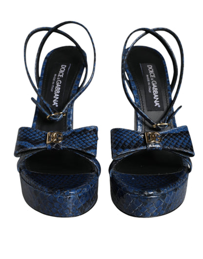 Dolce & Gabbana Blue Leather Ankle Strap Heels Sandals Shoes