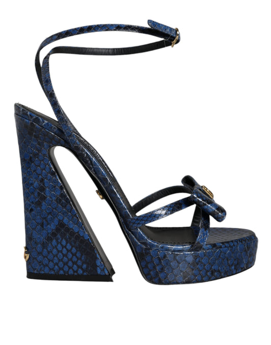 Dolce & Gabbana Blue Leather Ankle Strap Heels Sandals Shoes