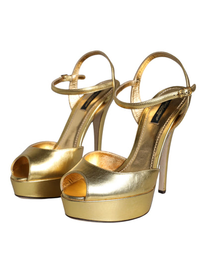 Dolce & Gabbana Gold Bette Leather Heels Sandals Shoes