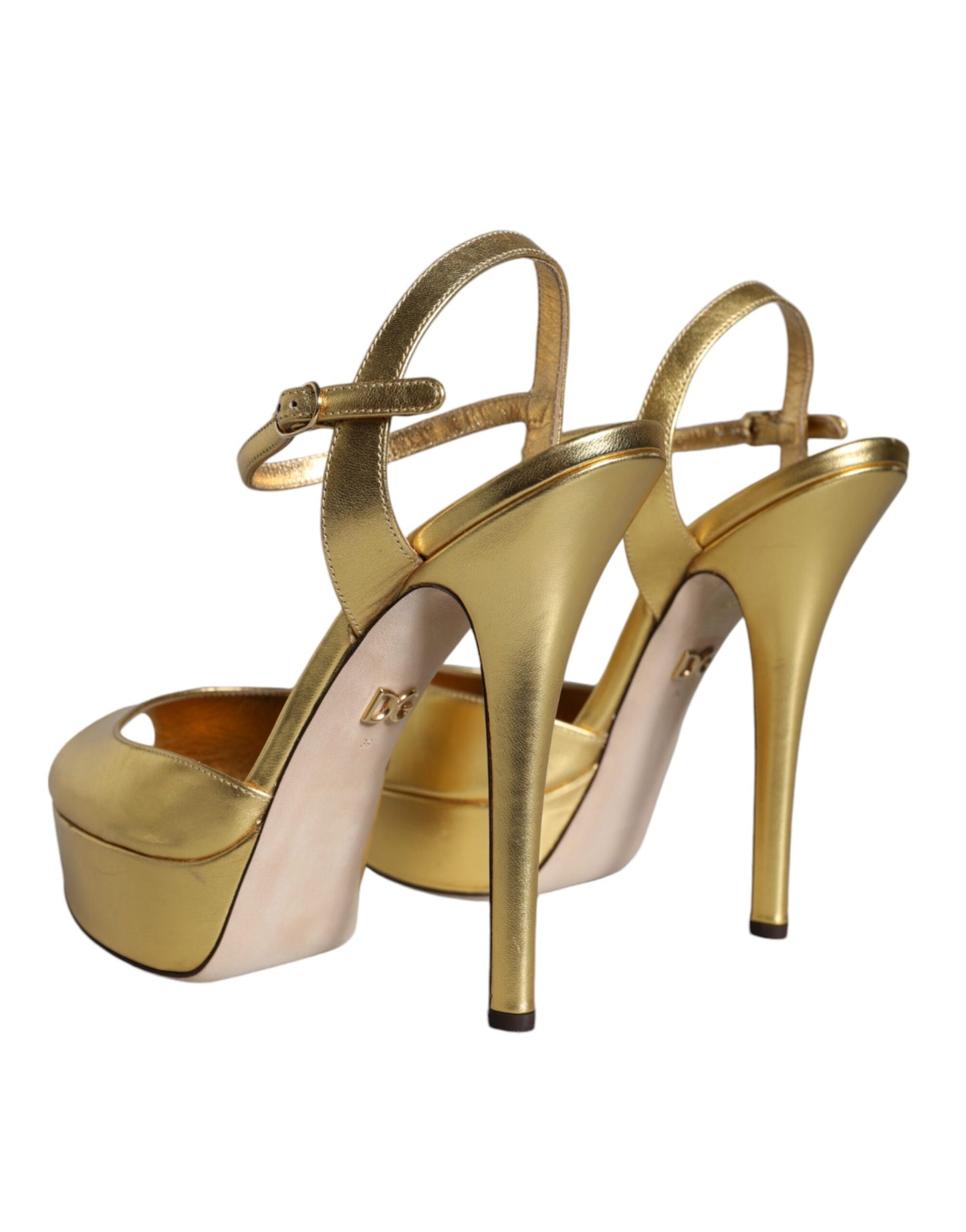 Dolce & Gabbana Gold Bette Leather Heels Sandals Shoes