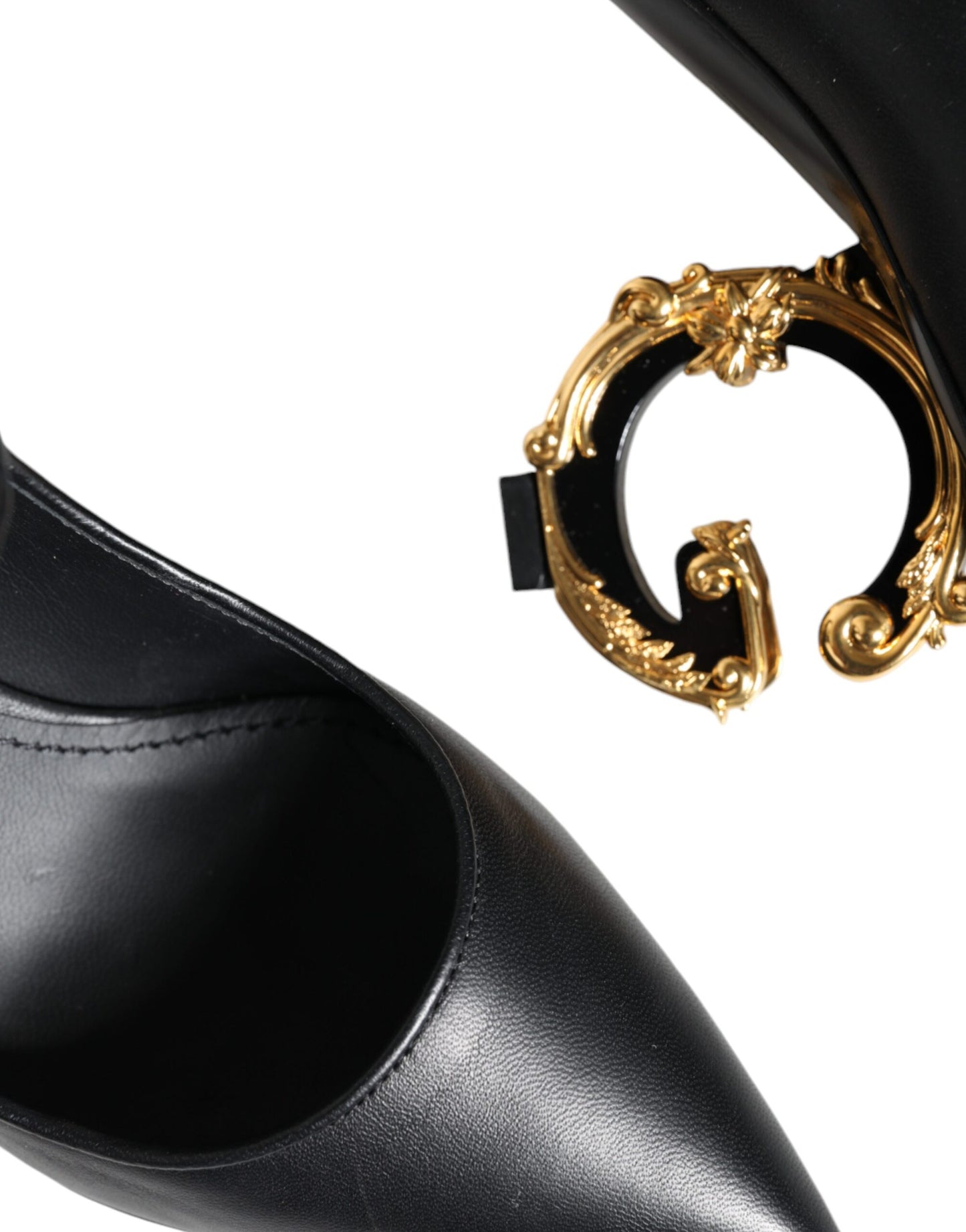 Dolce & Gabbana Black Leather Logo Heels Mary Janes Pumps Shoes