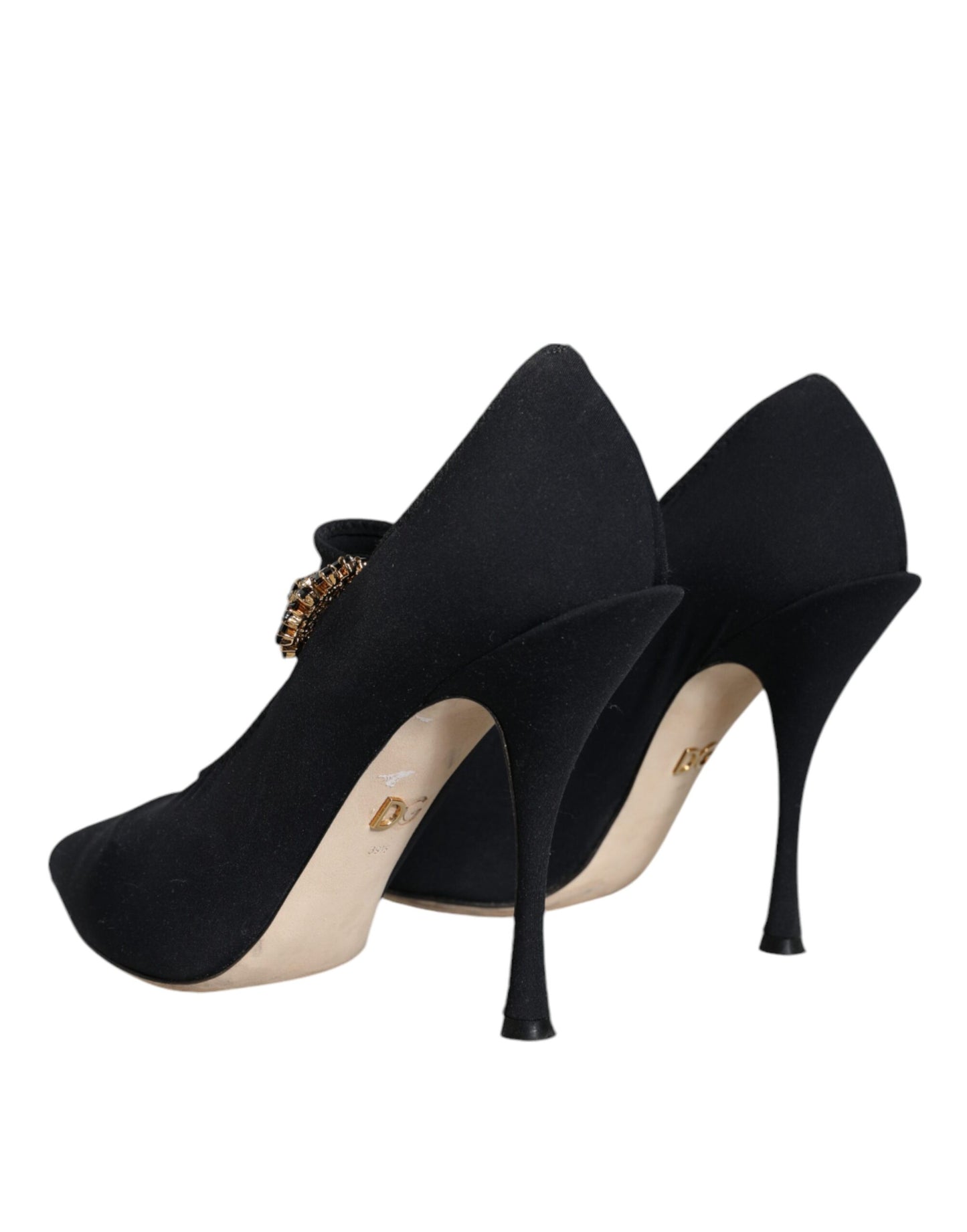 Dolce & Gabbana Black Mary Jane Jersey Crystal Pumps Shoes