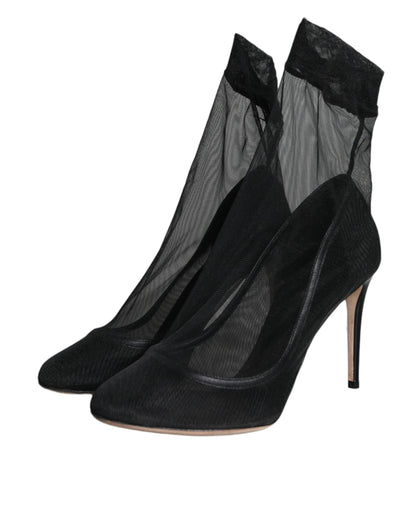 Dolce & Gabbana Black Tulle Stretch Ankle Boots Pumps Shoes