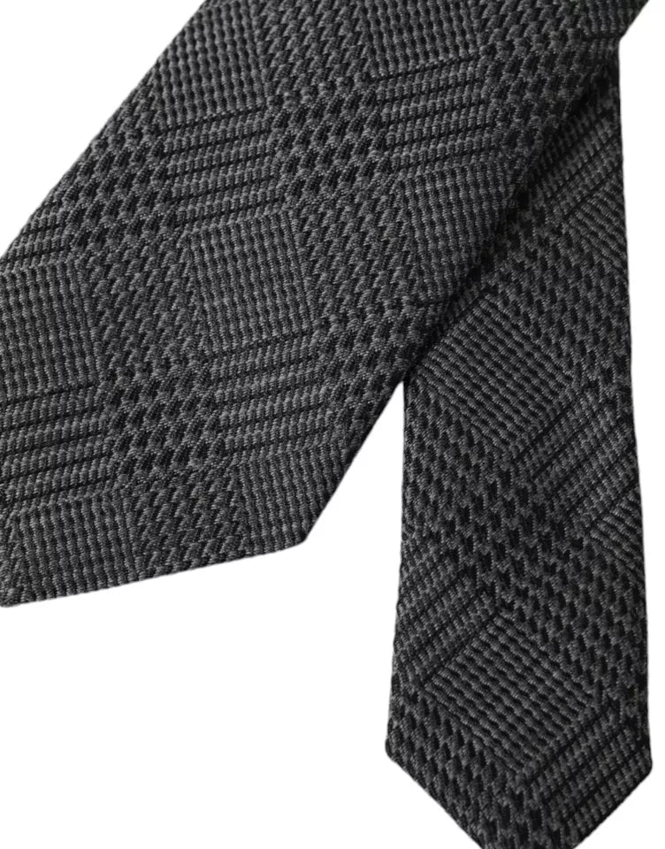 Dolce & Gabbana Dark Gray Plaid Patterned Silk Adjustable Men Tie