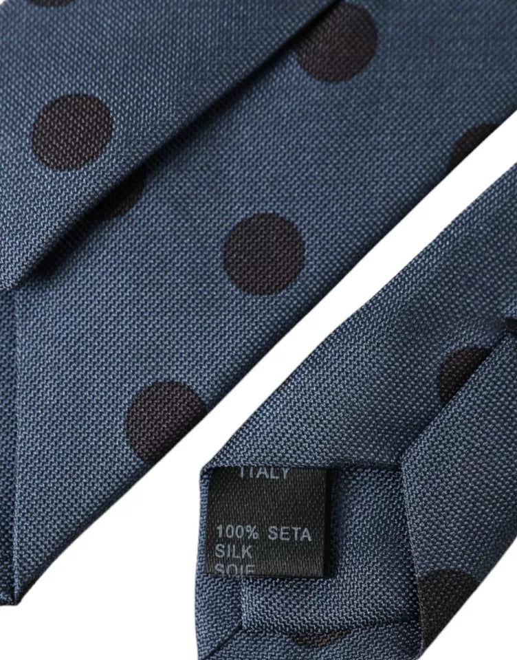 Dolce & Gabbana Blue Black Silk Polka Dot Adjustable Men Tie