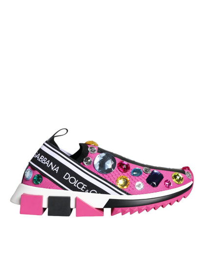 Dolce & Gabbana Pink Sorrento Crystals Low Top Sneakers Shoes