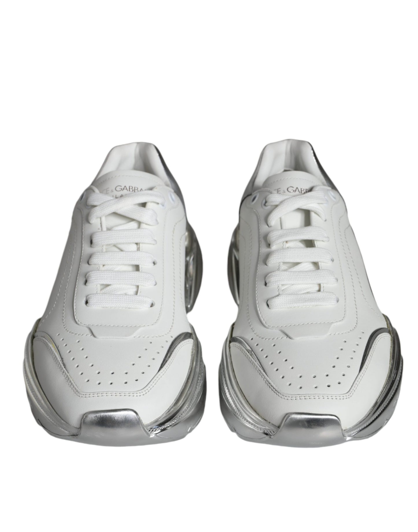 Dolce & Gabbana White Silver Daymaster Leather Sneakers Shoes