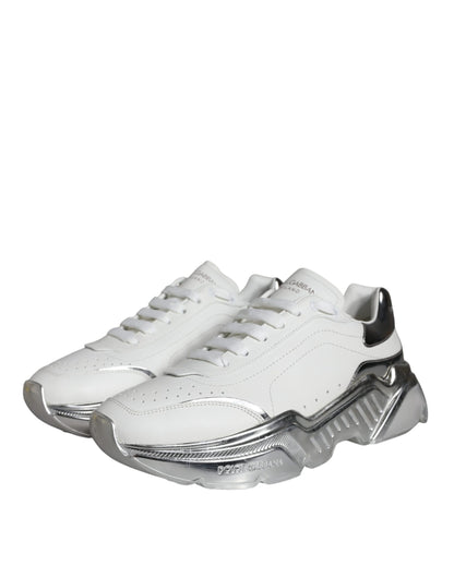 Dolce & Gabbana White Silver Daymaster Leather Sneakers Shoes