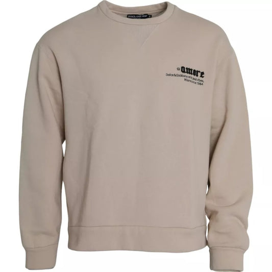 Dolce & Gabbana Beige Cotton Crew Neck Sweatshirt Sweater