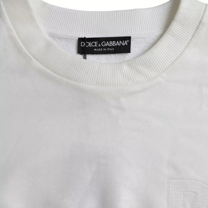 Dolce & Gabbana White Cotton Crew Neck Sweatshirt Sweater