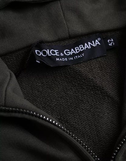 Dolce & Gabbana Army Green Logo Hooded Full Zip Sweater