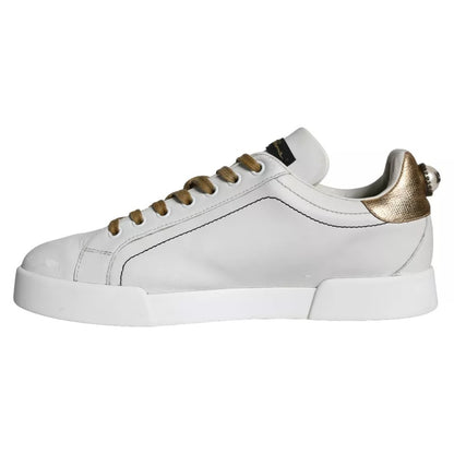 Dolce & Gabbana White Leather Portofino Low Top Sneakers Shoes