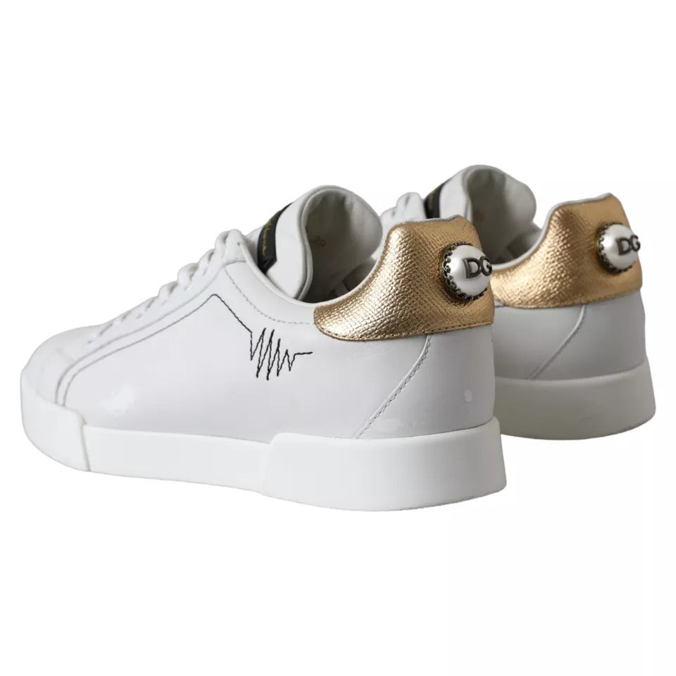 Dolce & Gabbana White Leather Portofino Low Top Sneakers Shoes