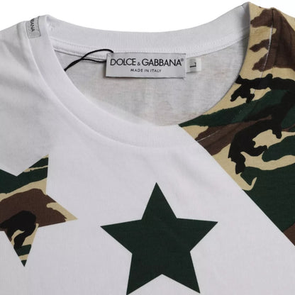 Dolce & Gabbana White Camouflage Stars Crew Neck Men T-shirt