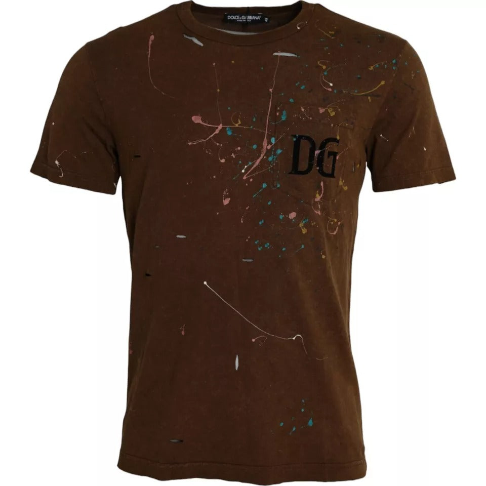 Dolce & Gabbana Brown Color Splash Cotton Crew Neck T-shirt