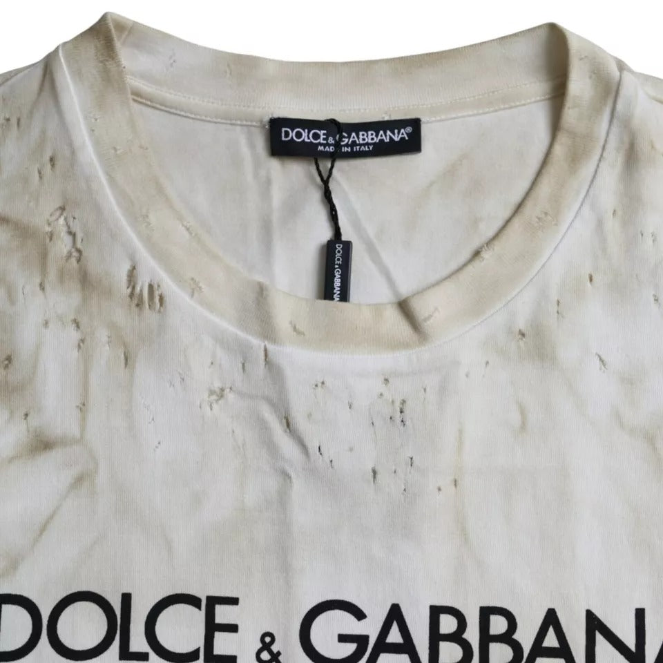 Dolce & Gabbana Off White Logo Cotton Crew Neck T-shirt