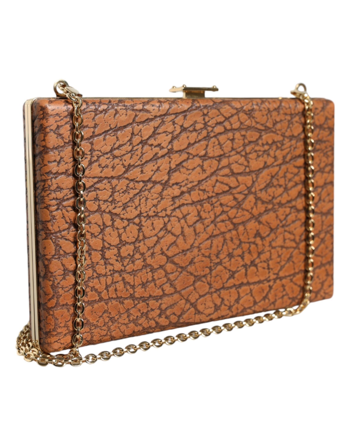 Dolce & Gabbana Brown Leather Gold Frame Clutch Mini Crossbody Bag