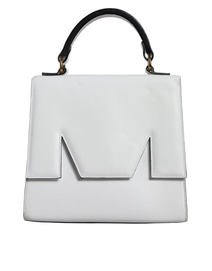 MSGM White Bovine Leather Top Handle Handbag Satchel Purse Bag