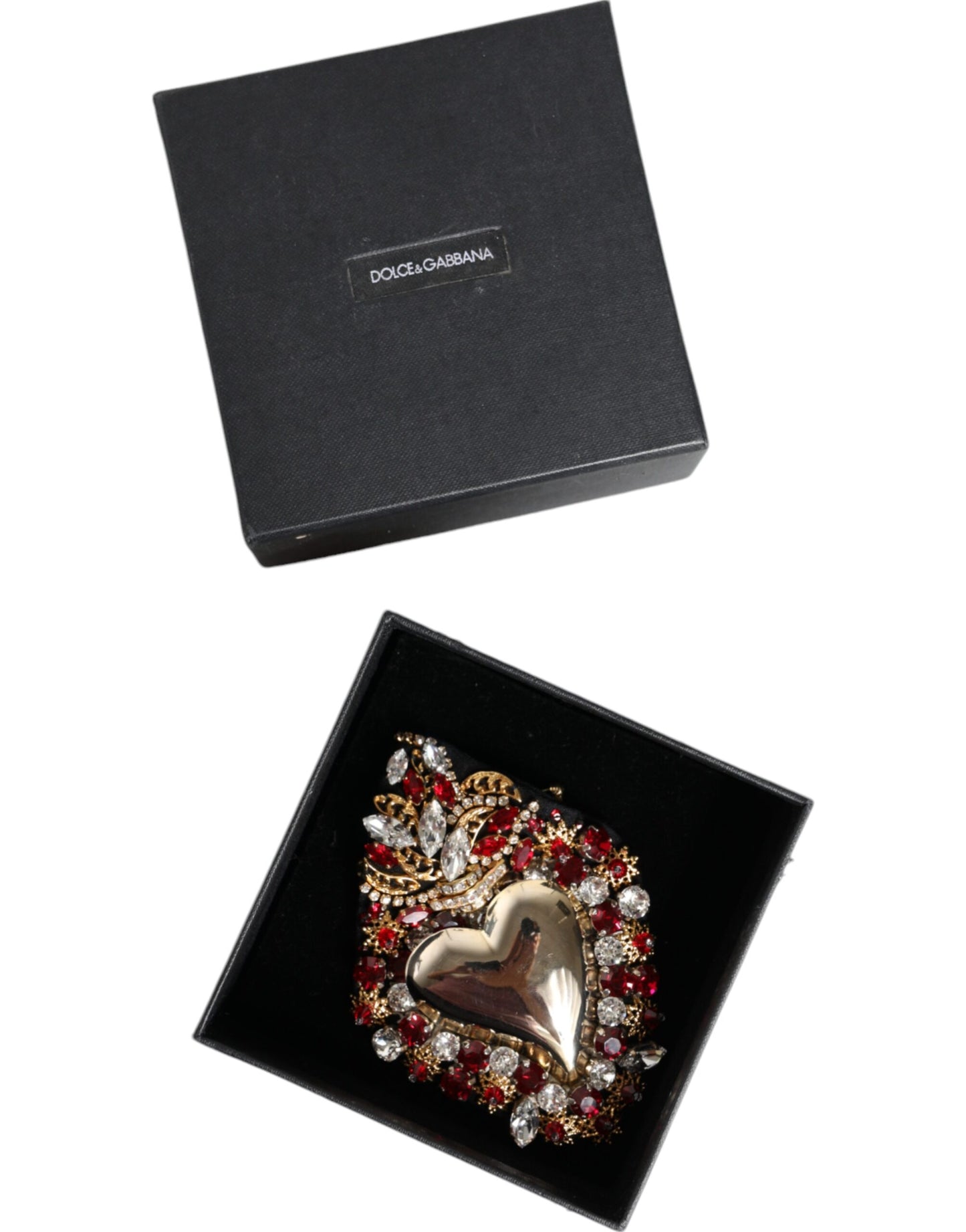 Dolce & Gabbana Gold Tone Brass Sacred Heart Crystal Embellished Brooch