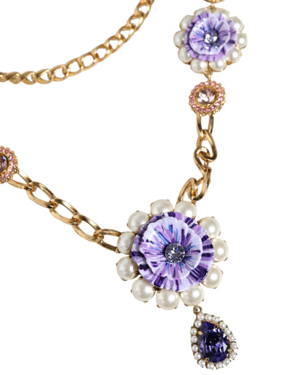 Dolce & Gabbana Gold Tone Floral Crystals Embellished Layered Necklace