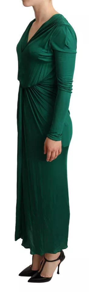 Dolce & Gabbana Dark Green Viscose Long Sleeve Midi Dress