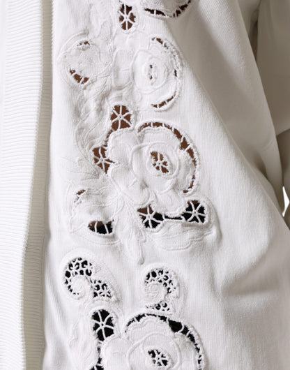 Dolce & Gabbana White Viscose Floral Cut Out Cardigan Sweater