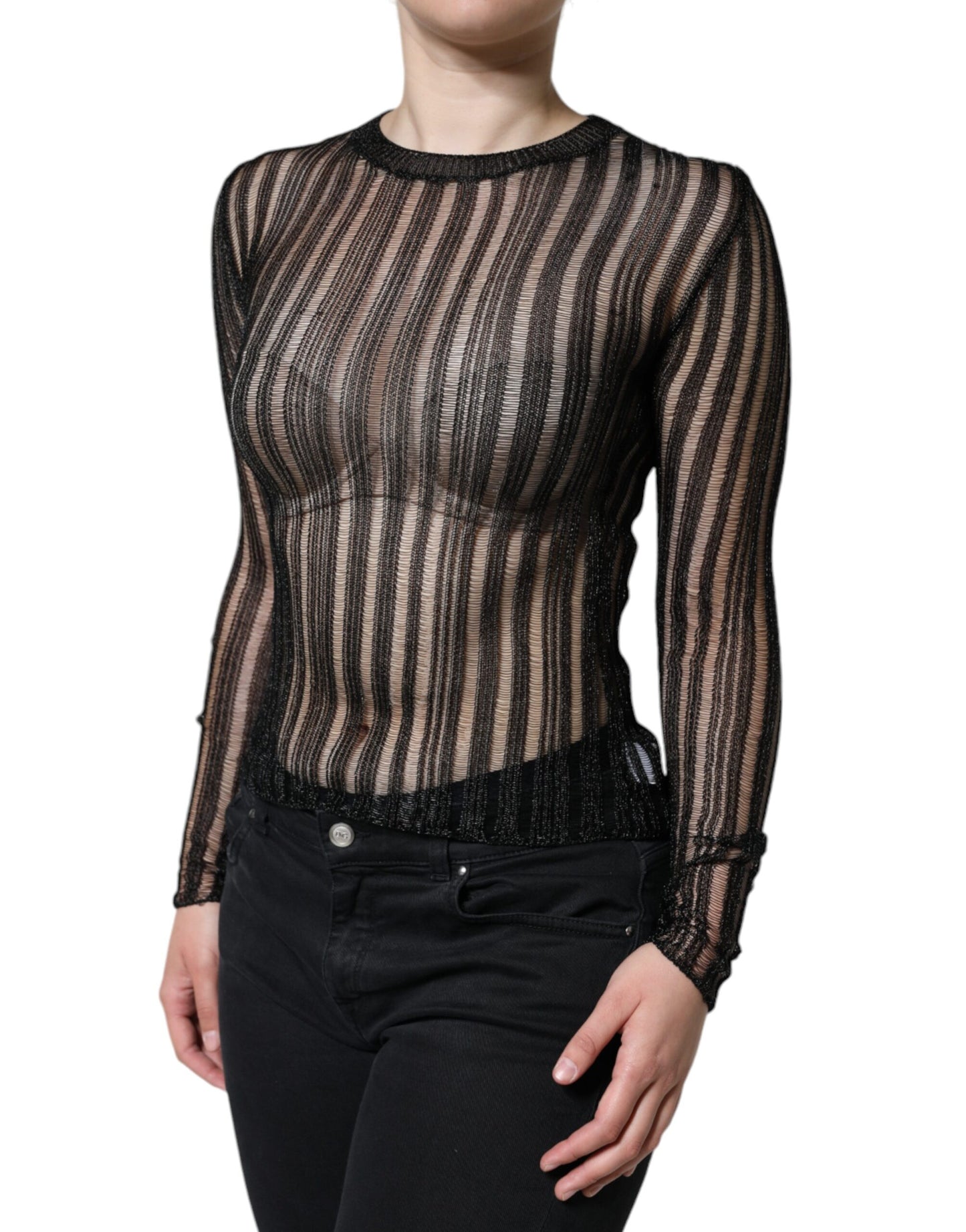 Dolce & Gabbana Black Stripe See Through Long Sleeves Top