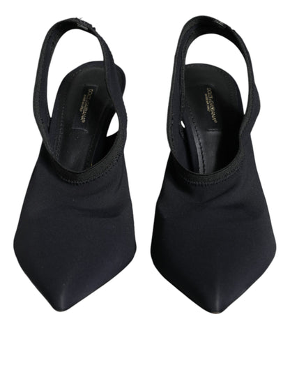 Dolce & Gabbana Black Jersey Stretch Heels Slingback Shoes