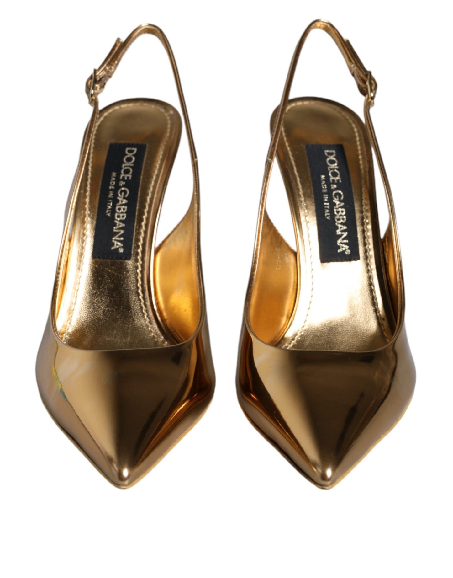 Dolce & Gabbana Gold Patent Leather Heels Slingback Shoes