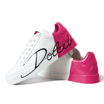 Dolce & Gabbana Fuchsia Leather Di Calfskin Sneaker