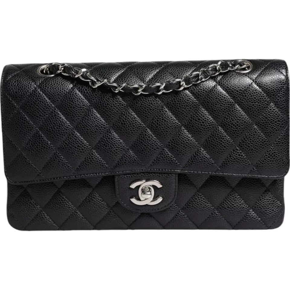 Chanel Black Caviar Medium Classic Double Flap Quilted Shoulder Bag