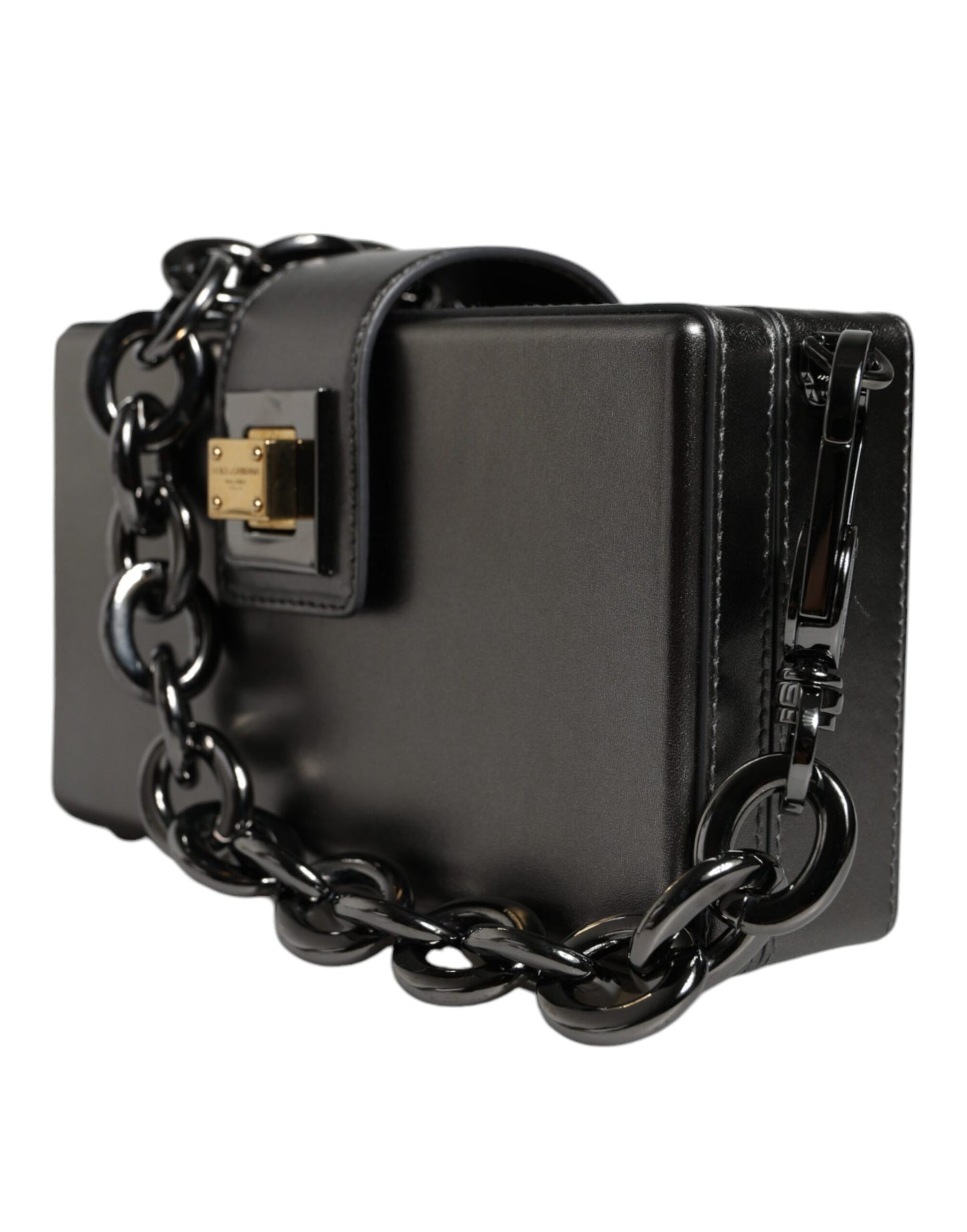 Dolce & Gabbana Metallic Gray DG BOX Leather Shoulder Chain Strap Bag