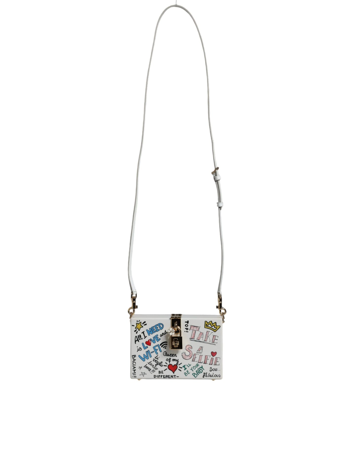 Dolce & Gabbana White Graffiti Print Clutch Crossbody Bag