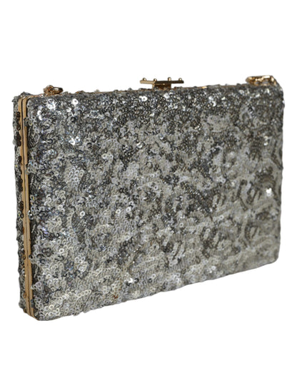 Dolce & Gabbana Silver Sequined Clutch Evening Crossbody Bag