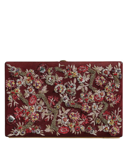 Dolce & Gabbana Bordeaux Velvet Gold Frame Clutch Evening Bag