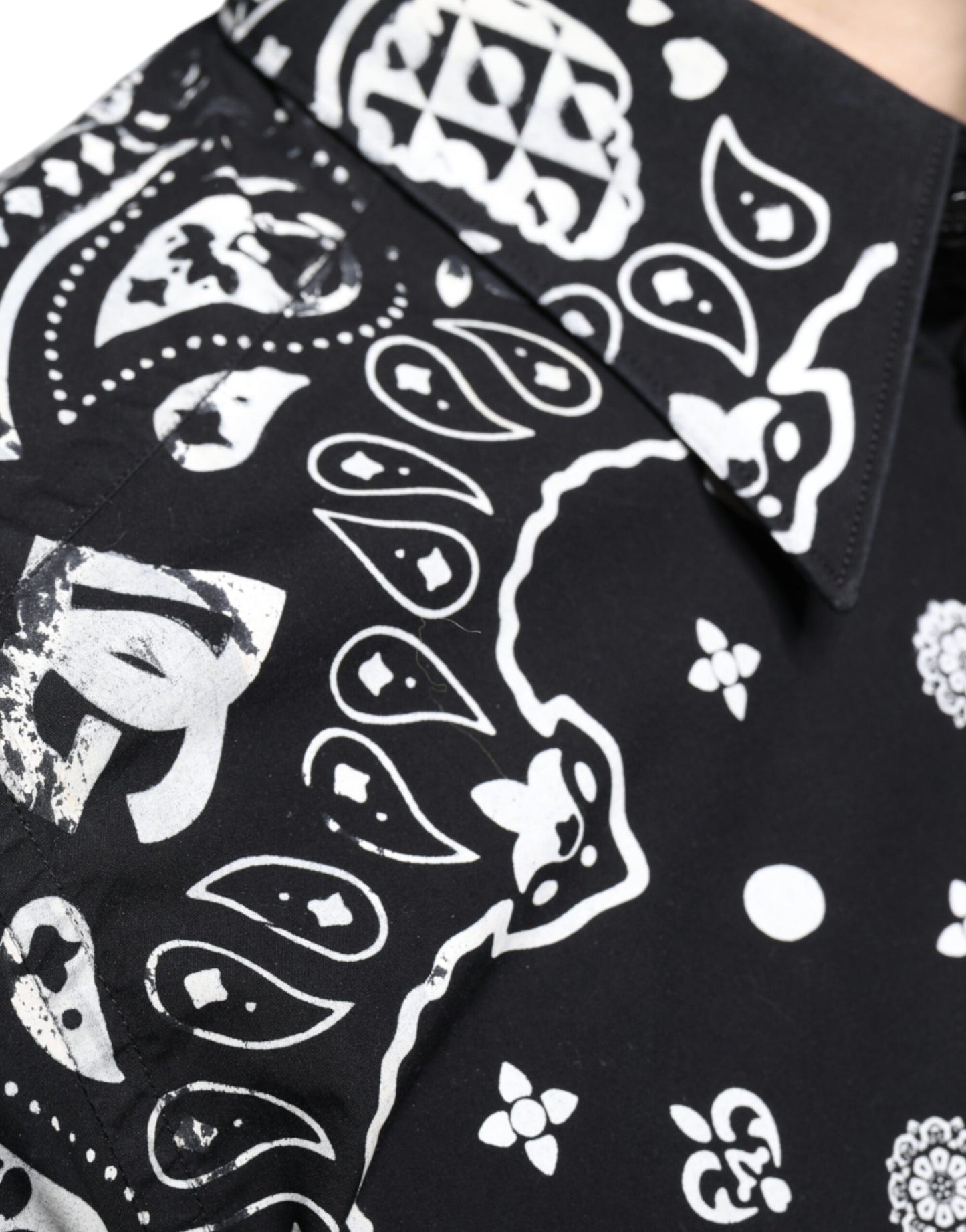 Dolce & Gabbana Black White Bandana Print Slim Cotton Shirt