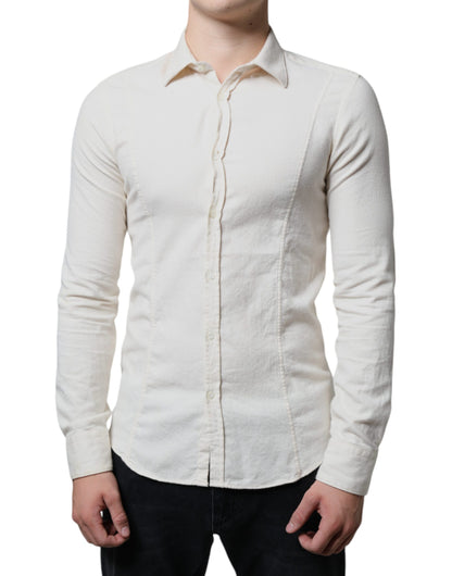 AGLINI Off White Cotton Collared Men Formal Dress Shirt