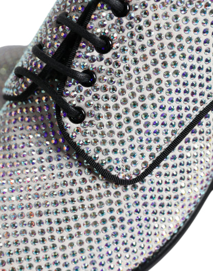 Dolce & Gabbana Silver Leather Rhinestones Derby Dress Shoes