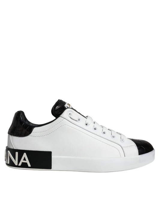 Dolce & Gabbana Black Leather Logo Portofino Sneaker Shoes