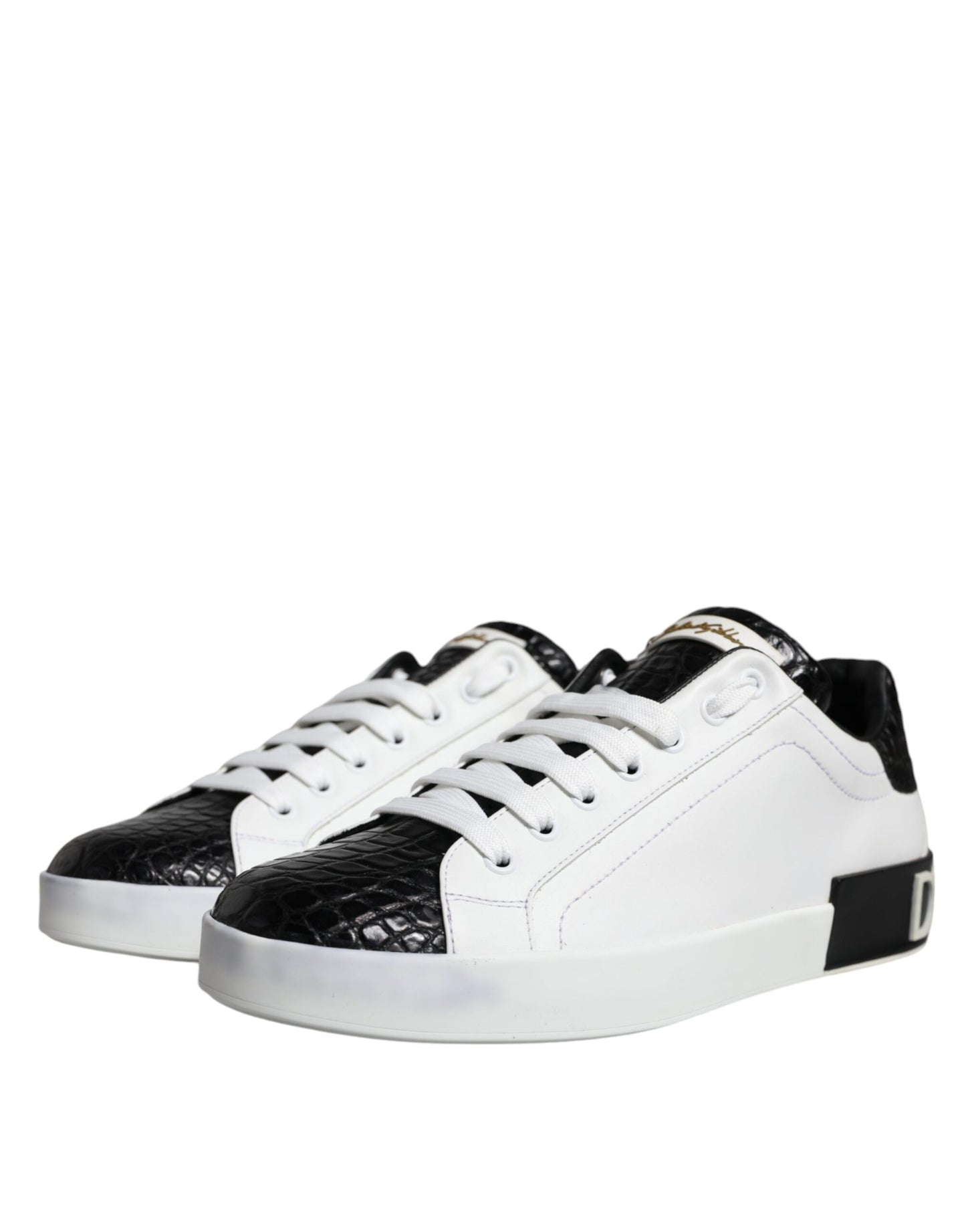 Dolce & Gabbana Black Leather Logo Portofino Sneaker Shoes