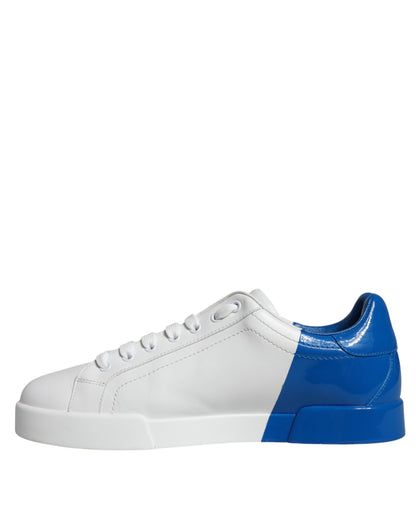 Dolce & Gabbana White Blue Leather Logo Low Top Sneakers Shoes