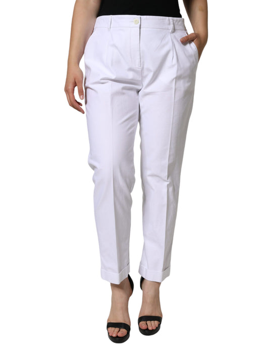 Dolce & Gabbana White Cotton Stretch Tapered Pants