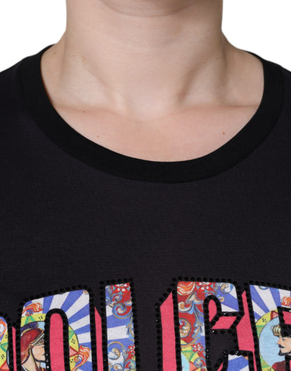 Dolce & Gabbana Black Cotton Logo Print Round Neck T-shirt