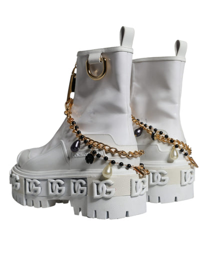 Dolce & Gabbana White Rubber Embellished Logo Ankle Boots Shoes