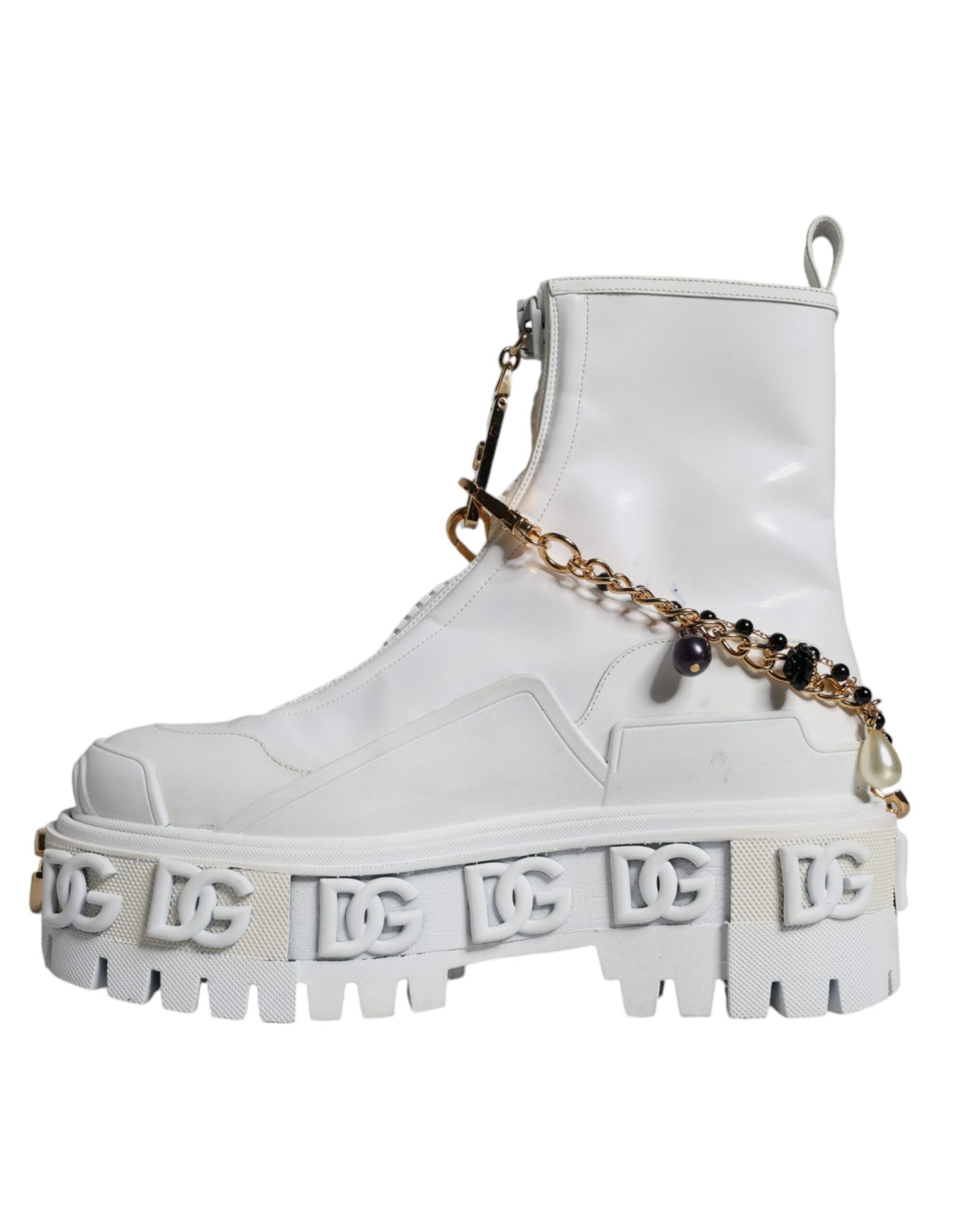 Dolce & Gabbana White Rubber Embellished Logo Ankle Boots Shoes