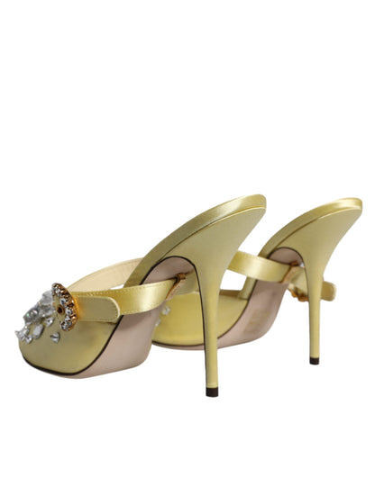 Dolce & Gabbana Yellow Crystal Slides Heels Sandals Shoes