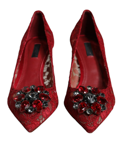 Dolce & Gabbana Red Taormina Lace Crystal Heels Pumps Shoes