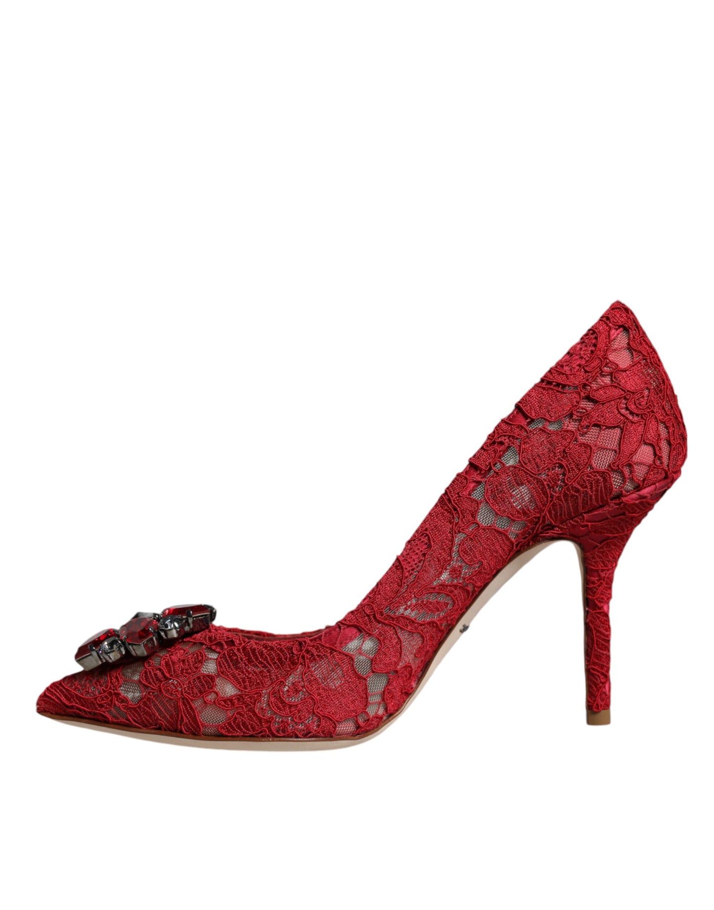 Dolce & Gabbana Red Taormina Lace Crystal Heels Pumps Shoes