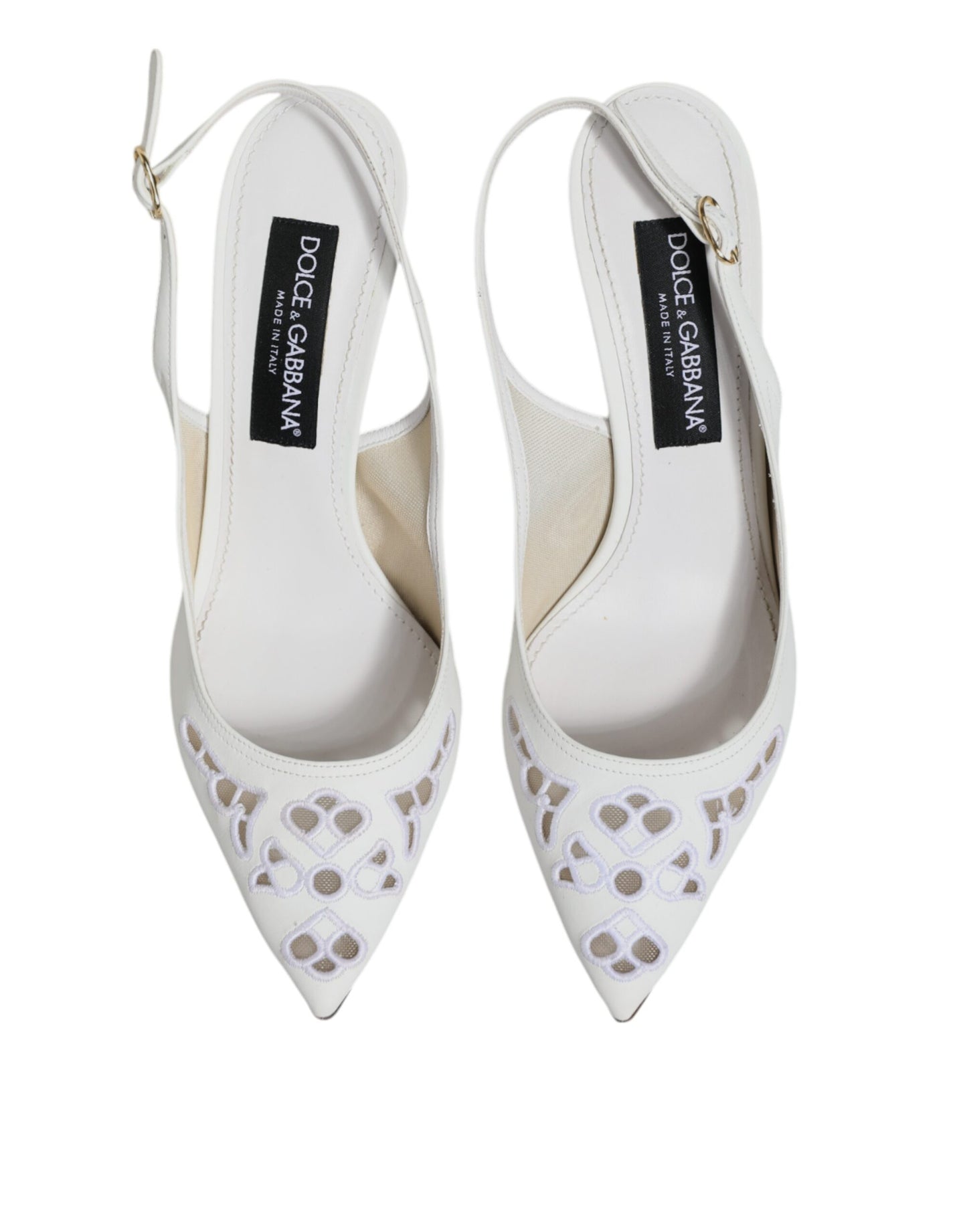 Dolce & Gabbana White Leather Stiletto Heels Slingback Shoes