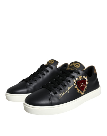 Dolce & Gabbana Black Portofino Sacred Heart Sneakers Shoes